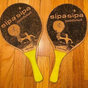 SipaSipa Vintage Wooden Paddleball Paddles Rackets Set Of 2 Cool Art